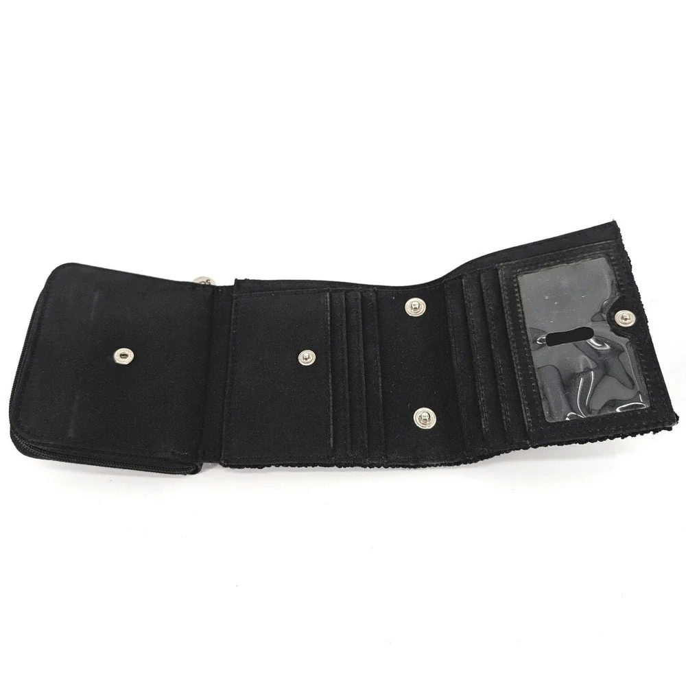 The Sak Black Crochet Trifold Wallet Zip Coin Pocket Compact Organizer
